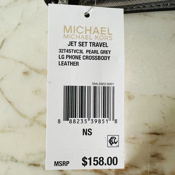 MICHAEL KORS Jet Set Travel Pearl Grey Leather Phone Crossbody Bag - Picture 10 of 10